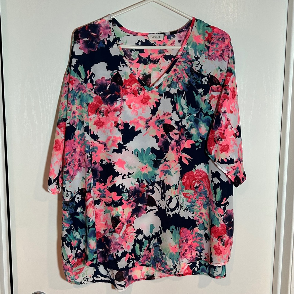 Adrienne Floral Print V‎ Neck Sleeve Blouse Top Women's Small